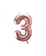 Ballon aluminium chiffre n°3 rose gold pour mariage et pas cher