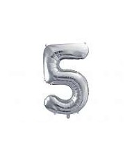 Ballon aluminium chiffre n°5 argent pour anniversaire et pas cher