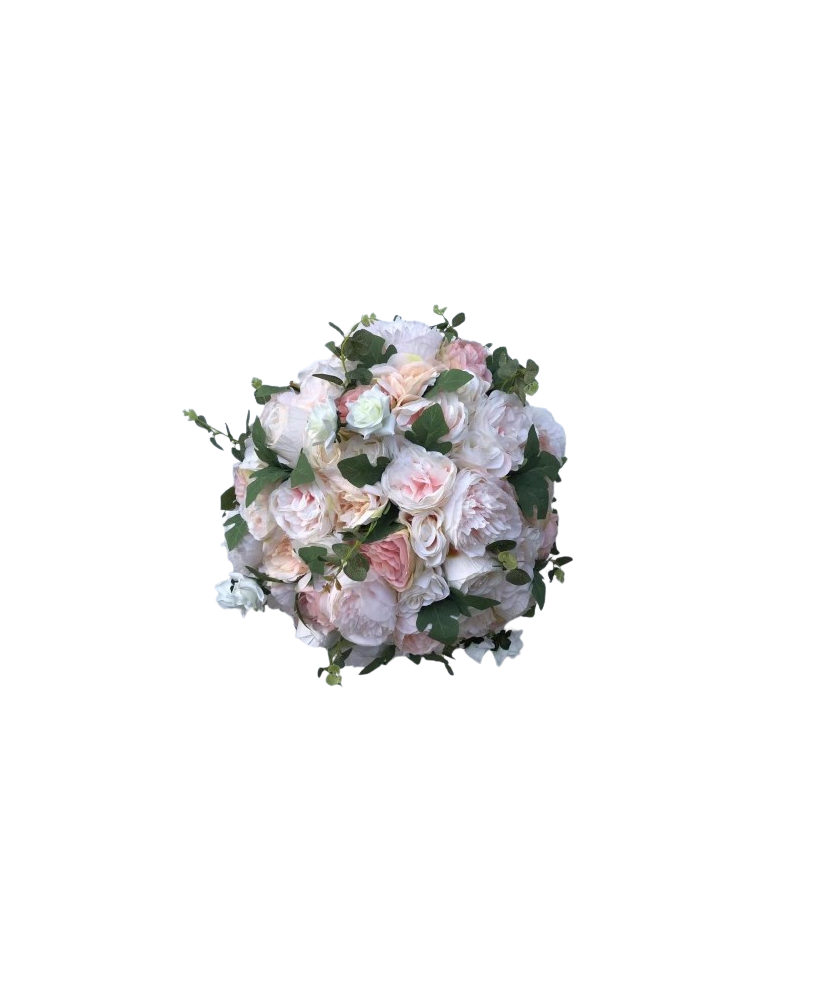 Boule de fleurs artificielles rose ivoire vert pour mariage et pas cher